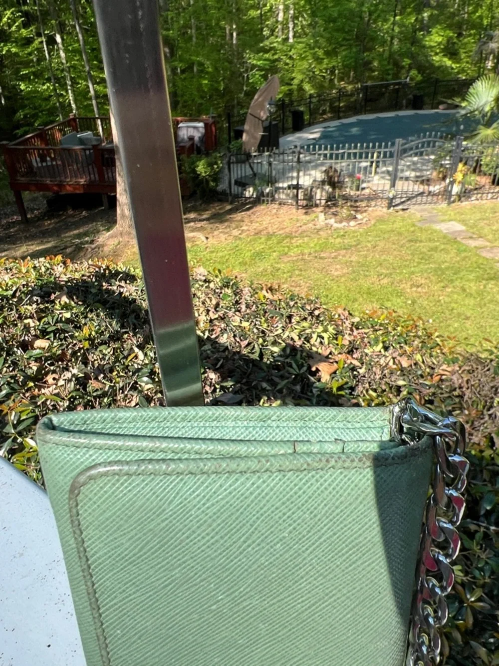 Prada Saffiano Leather Clutch in Mint Green with Silver Chain insert - Picture 10 of 17